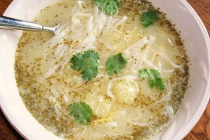 Noodle soup with Cilantro Pesto and Lemon