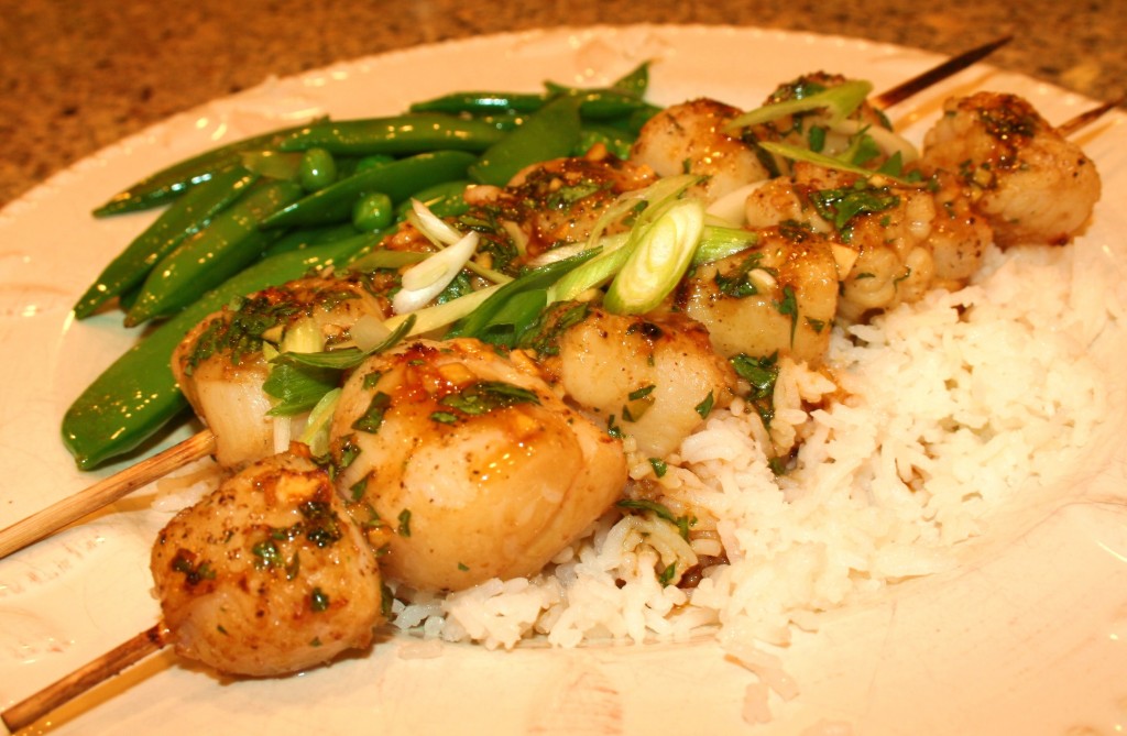 Grilled Sea Scallops with Ginger Lime Cilantro Sauce