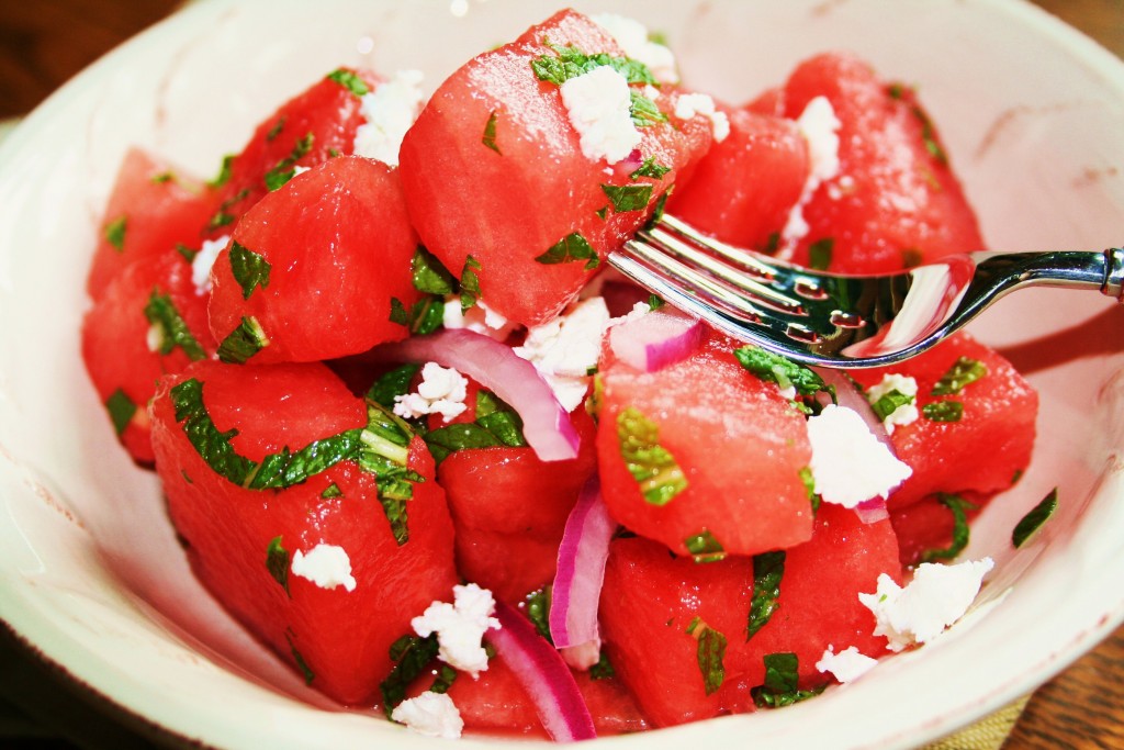 Cool watermelon salad with mint and feta