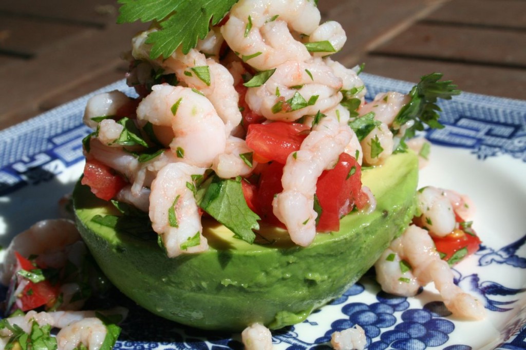 Avocado filled with shrimp ceviche