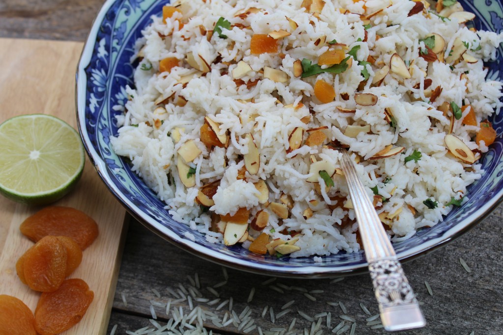 Jeweled basmati rice with apricots, almonds and cilantro
