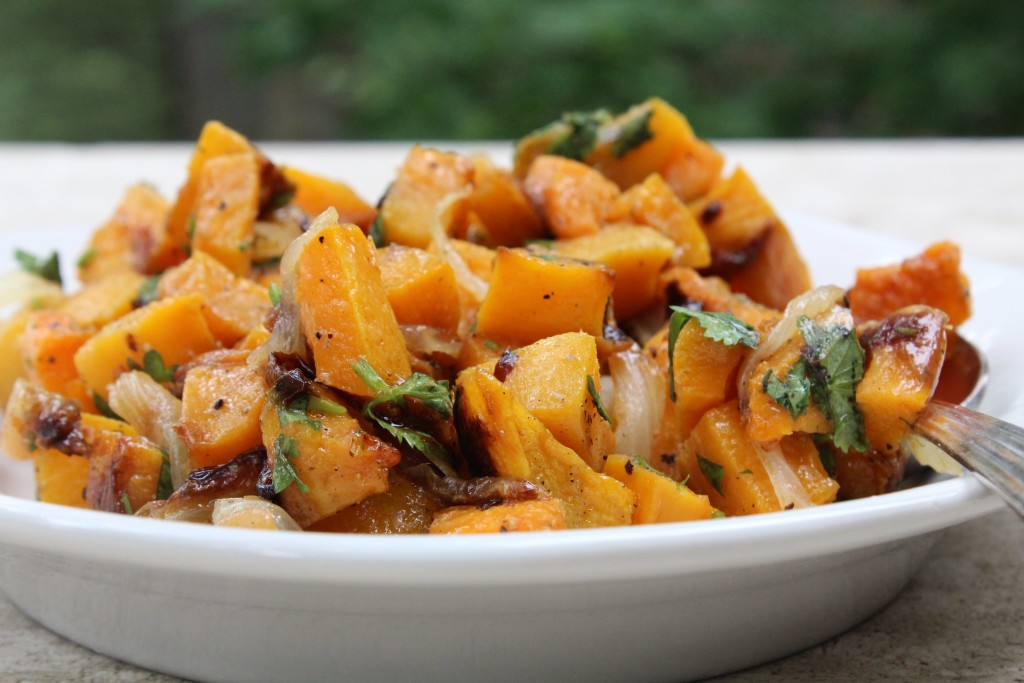 roasted butternut squash with onions, lime and cilantro
