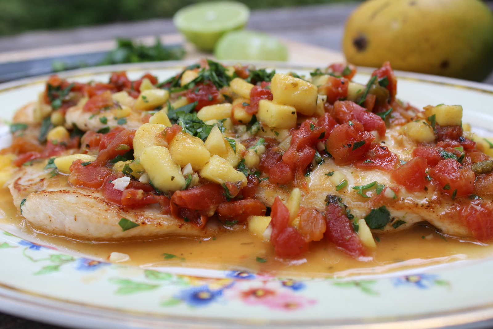 simple chicken with chile, lime and mango sauce