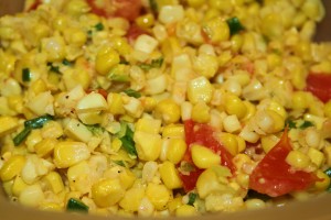 Summer corn salad with tomatoes and green onions